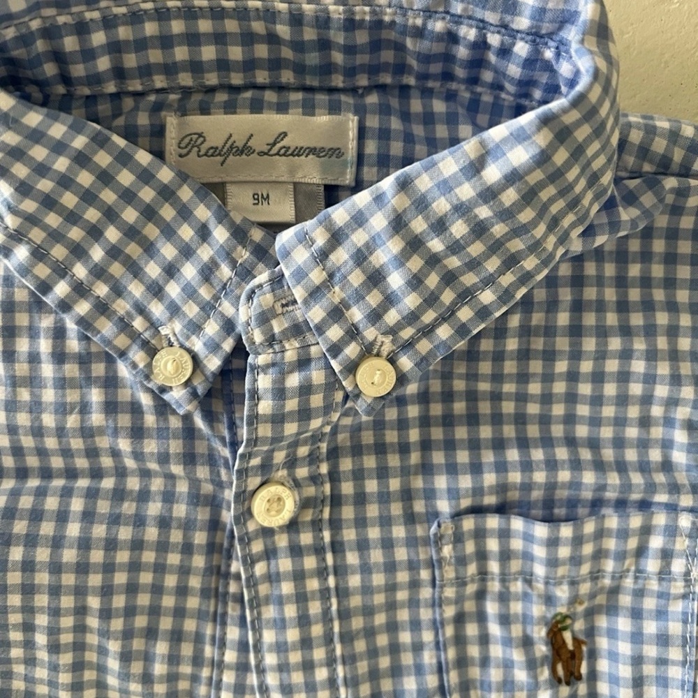 Ralph Lauren Blue Checkered baby boy onesie